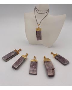 Lepidolite crystal (purple), electroplated (golden), pendant