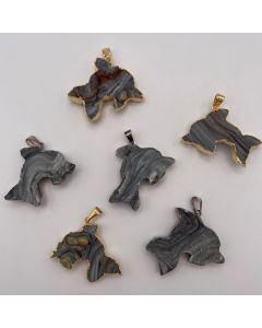Druzy Quartz geode, electroplated (golden), pendant, dolphin