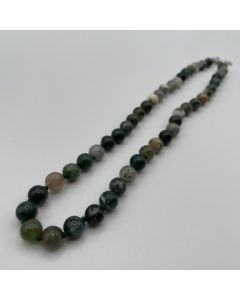 Necklace with 8 mm moss agate spheres, 45 cm long, 1 piece