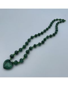 Malachite bead string with heart pendant (hand made in the Congo) 1 piece