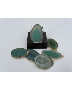 Agate slice; green, turquoise, with metal frame, gold, approx. 5-7cm; 1 piece