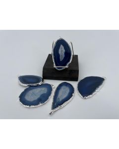 Agate slice; darkblue, blue, with metal frame, silver, approx. 5-7cm; 1 piece