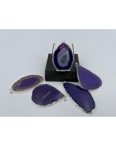Agate slice; purple, with metal clip, silver, approx. 5-7cm; 1 piece 
