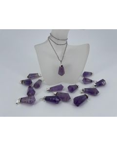 Pendant; Amethyste, faceted, with metall clip, silver, approx 3-4 cm; 1 piece