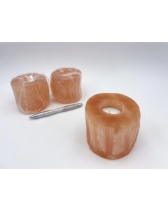 Selenite tealight, candle ligth holder; orange, round, rough; 1 piece