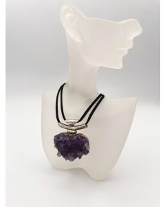 Amethyst druse in metal setting; silver, as necklace; 1 piece