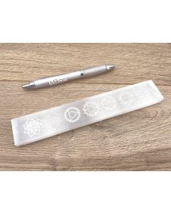 Selenite bar/rod, "Chakra" angular, engraved, polished approx. 20 cm, 1 piece