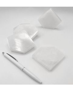 Selenite, white, Chakra disc, 7 cm, pentagon, 10 pieces