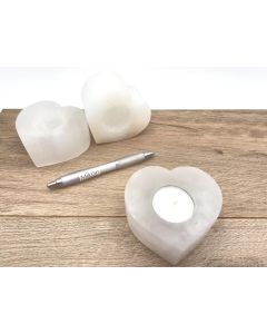 Selenite tealight in heart shape, white, polished, approx. 8-10 cm, 1 piece