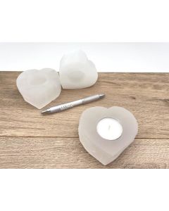 Selenite candle heart-shape, white, rough, app. 8-10 cm, 1 piece