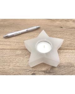 Selenite candle light stick in star-shape, white, polished, app. 8-10 cm, 1 piece