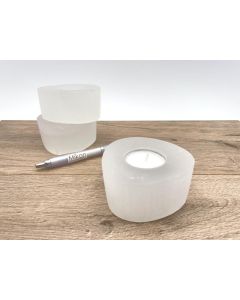 Selenite tealight, candle ligth holder, white, oval, polished, app. 8-10 cm, 1 piece