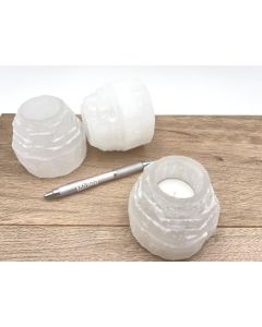 Selenite tealight, candle ligth holder, white, rough, "mountain-shape", 1 piece