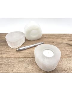 Selenite tealight, candle ligth holder, white, oval, raw, app. 8-10 cm, 1 piece