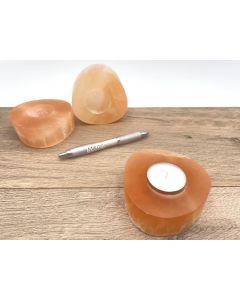 Selenite tealight, candle ligth holder, orange, oval, polished, app. 8-10 cm, 1 piece