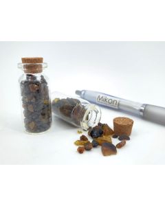 Amber in vial; Sumatra, Indonesia; 1 piece
