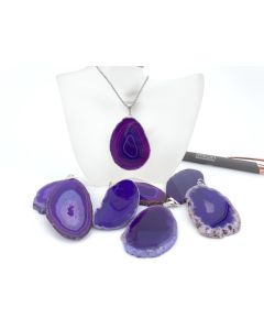 Agate slice; with silver eyelet, purple, violet, about 5-7cm; 1 piece