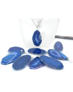 Agate slice; with silver eyelet, dark blue, blue, about 5-7cm; 1 piece