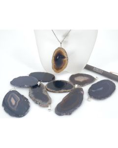 Agate slice; with eyelet, brown, black, about 5-7cm; 1 piece
