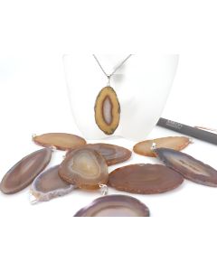Agate slice; with silver eyelet, natural color, about 5-7cm; 1 piece
