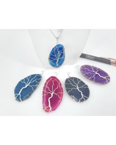 Agate slice; with metal decoration "tree of life", + eyelet, approx. 5 - 7 cm, silber; 1 piece