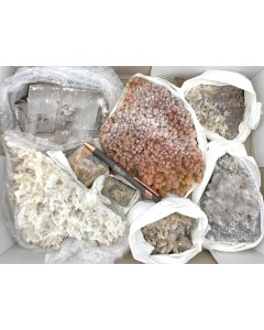 Aragonite xls, calcite; Laurion, Greece; 1 flat, unique specimen