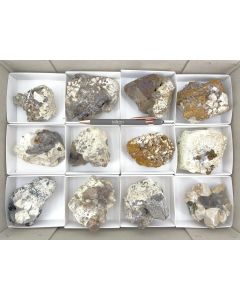 Smoky quartz xls, feldspar xls, siderite xls; Mt. Malosa, Zomba, Malawi; 1 flat.
