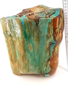 Fossil (petrified) wood, with chrysocolla and copper minerals, completely polished; Garut, Java, Indonesia; Single piece 23 kg