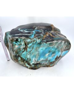 Fossil (petrified) wood, with chrysocolla and copper minerals, completely polished; Garut, Java, Indonesia; Single piece, 29,05 kg