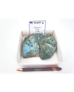 Spangolite xls; Fontanarossa, Corsica, France; Gerd Tremmel collection, 2 x Cab
