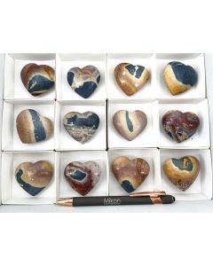 jasper, multicoloured, hearts, polished, Indonesia; 1 lot with 12 pieces