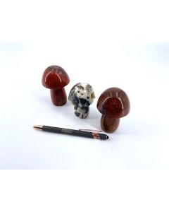 Red Jasper and Zebra Jasper, black and white quartz, drusy, polished; mushroom shape; Indonesia; Lot of 3 pieces
