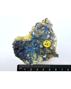 Cyanotrichite xls and Chalcoalumite xls; Mina Copaquiri, Atacama, Chile; Scab (496)
