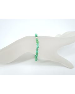 Wrist band, chrysoprase + silver, 4 mm spheres, faceted, 1 piece