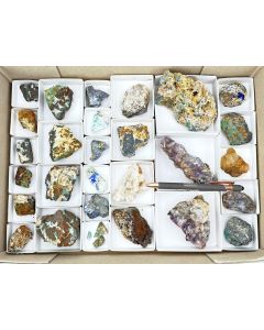 Azurite xls, malachite xls, tenorite; Winterberg, Harz, Germany; 1 flat