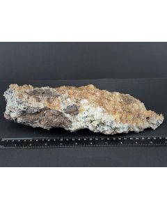 Calcite xls, Wulfenite xls; Defiance Mine, AZ, USA; large Cab; unique piece
